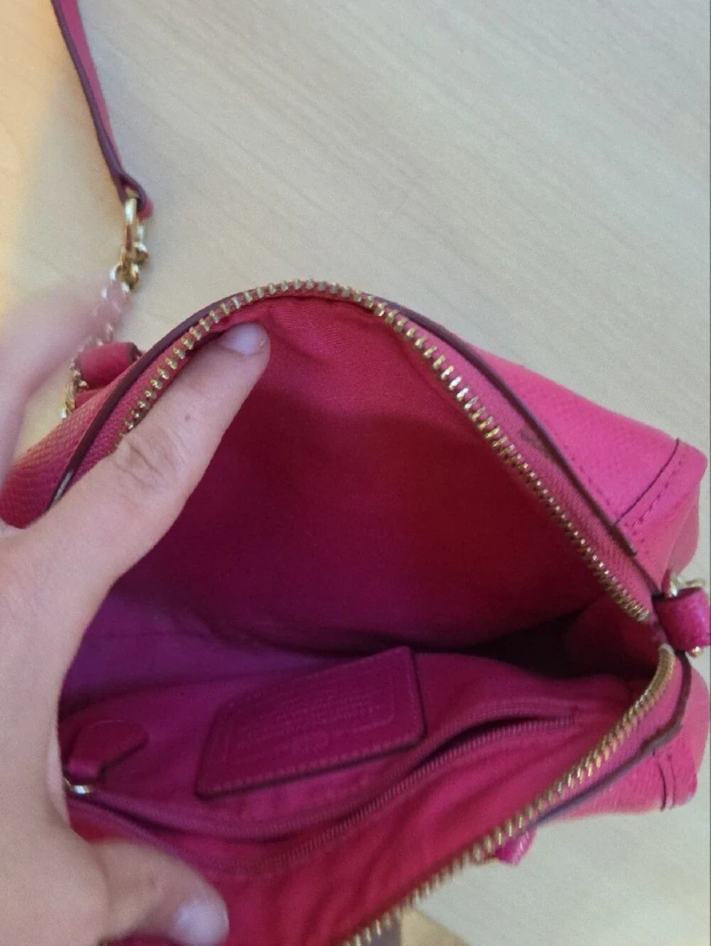 Coach Fuchsia Leather Crossbody Bag with Gold Hardware